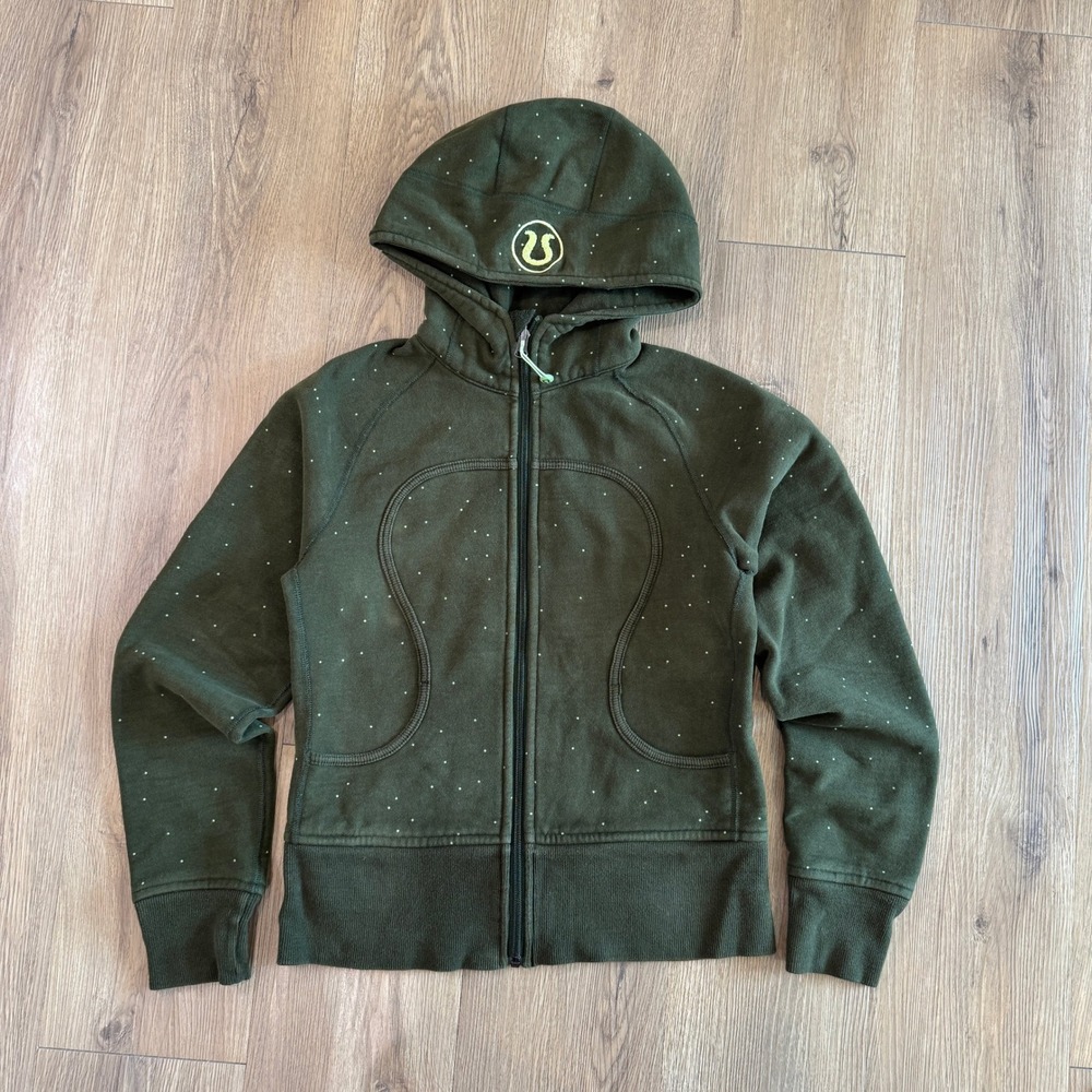 Rare Lululemon Scuba Full Zip Hoodie Polka Dot Green Yellow Size 4/6 Y2K Style